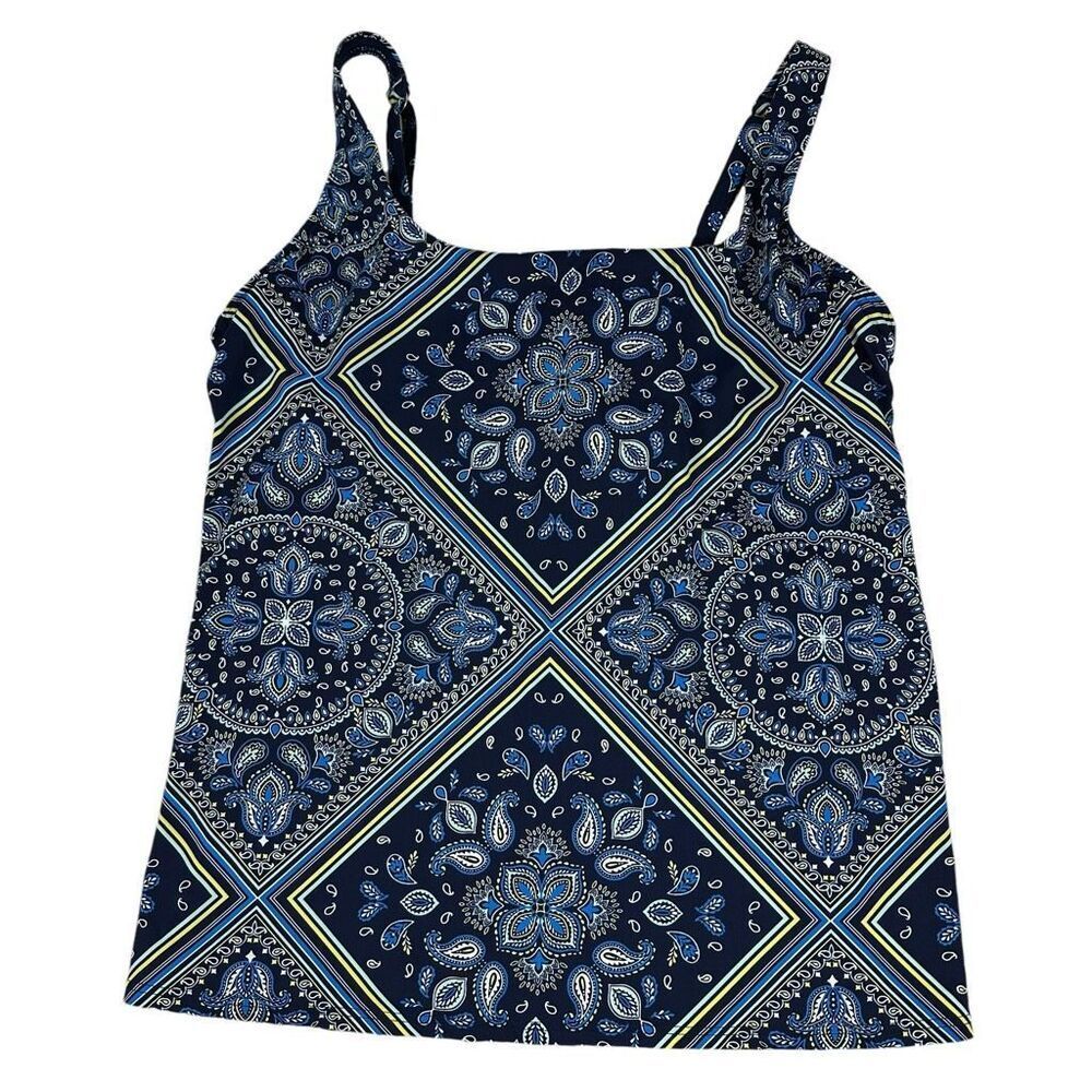 Lands End Deep Sea Navy Paisley Square Neck 16L Underwire Tankini Top